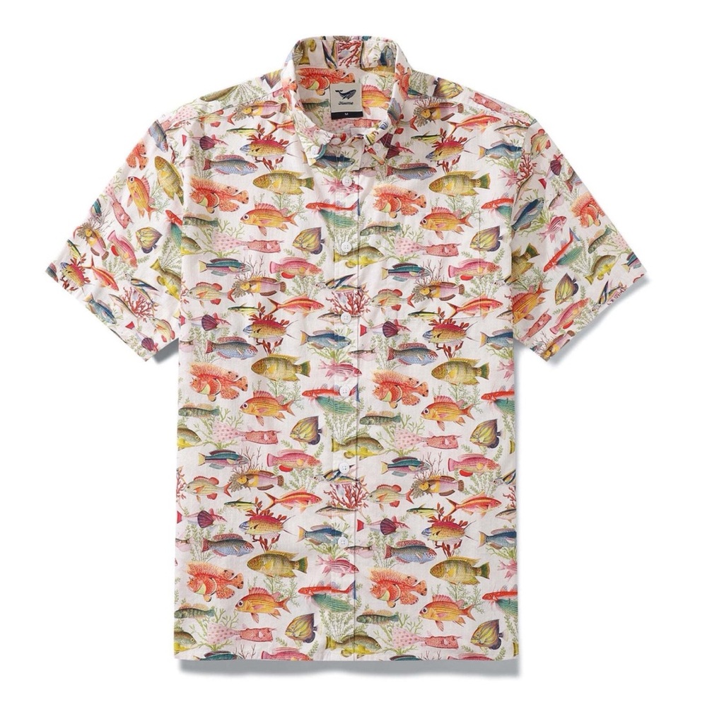 Yiume Sea Ocean Fish Aloha Sea Ocean Fishing Shirt Hawaiian Button-down Shirt M